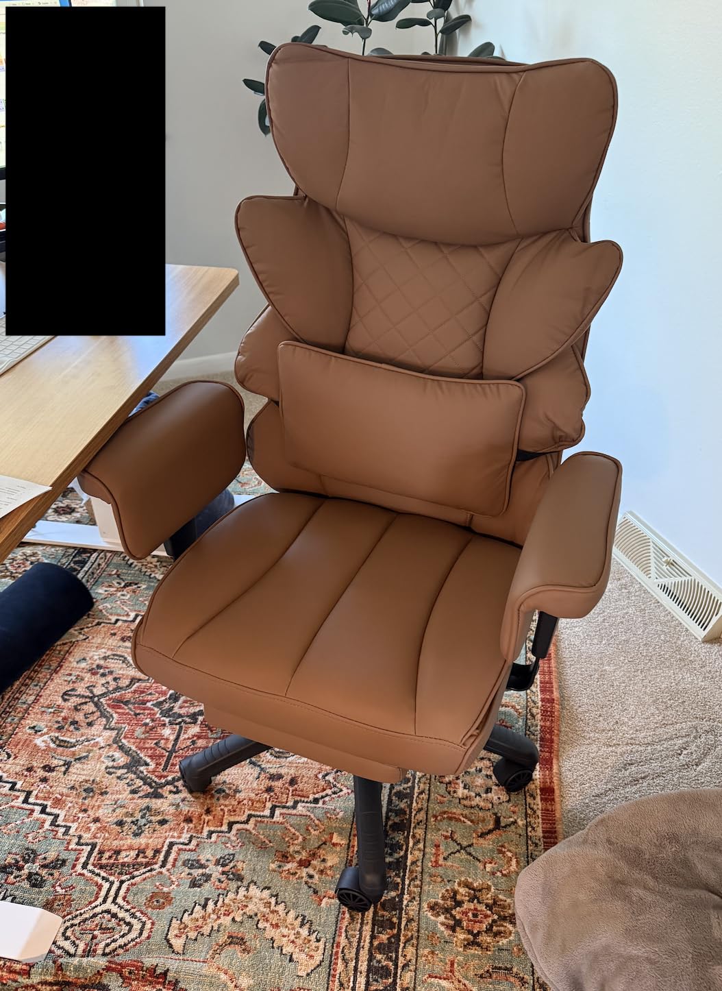 Dowinx Big and Tall Office Chair with Pocket Spring Cushion,High Back Computer Gaming Chairs with Adjustable Armrests,Executive Desk Chairs with Lumbar Support and Footrest,PU -White customer photo 2
