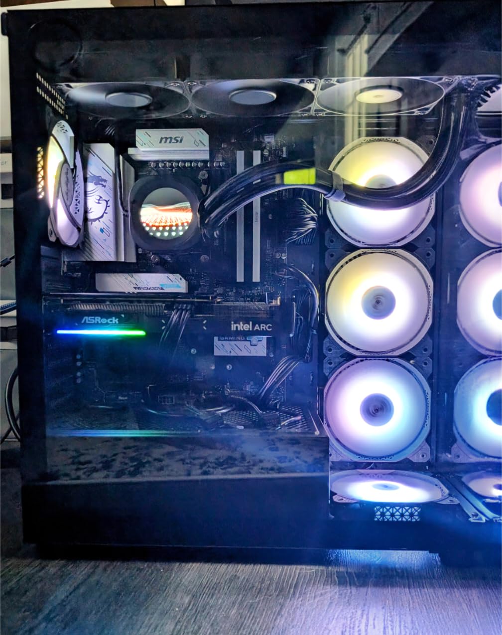 MUSETEX ATX PC Case 7 PWM ARGB Fans Pre-Installed, Type-C Mid Tower Computer Case with Full-View Dual Tempered Glass, Gaming PC Case, Black(K2) customer photo 1