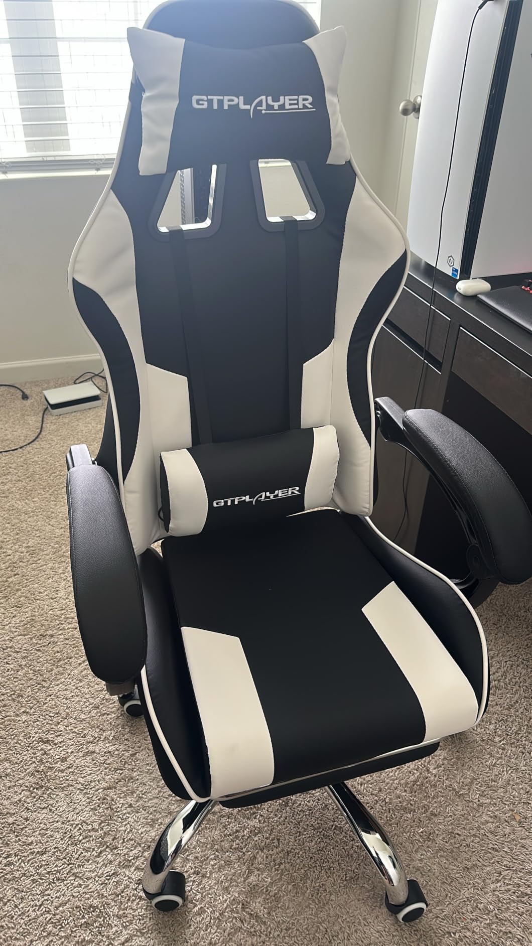 GTPLAYER Gaming Chair, Computer Chair with Footrest and Lumbar Support, Height Adjustable Game Chair with 360°-Swivel Seat and Headrest and for Office or Gaming (Pearl White) customer photo 1