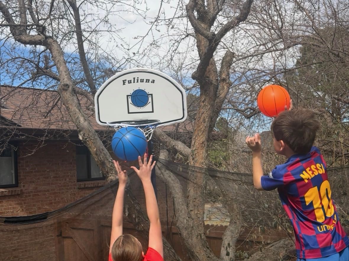 Solar Power Trampoline Basketball Hoop with Led Lights, Easy to Install Basketball Hoop Fit for 25mm Straight Pole & Curved Pole Outdoor Trampoline, Trampoline Basketball with Ball & Pump customer photo 1