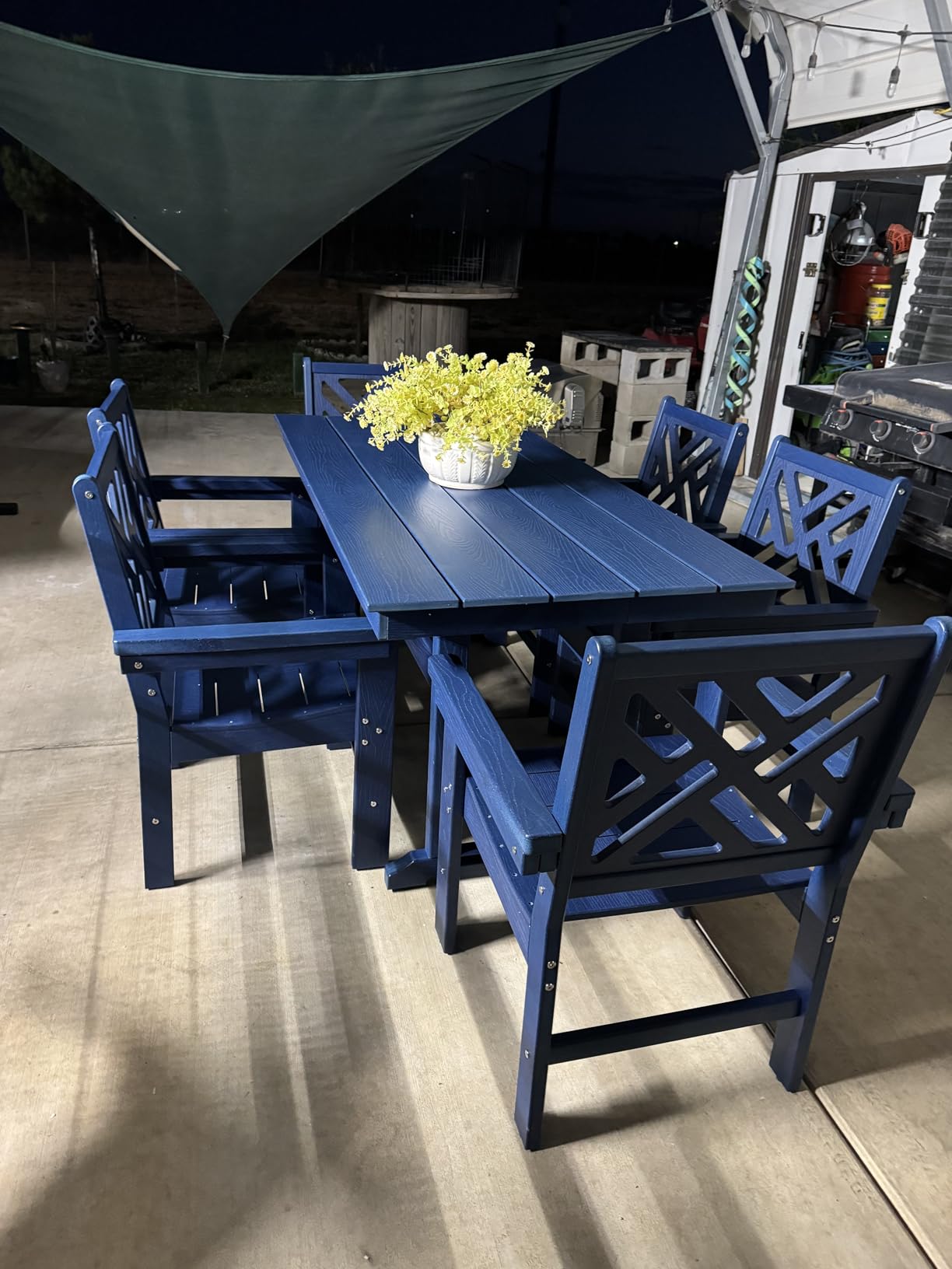 9-Piece Outdoor Dining Set, HDPE Weatherproof Patio Table and Chairs Set for 8, Outdoor Patio Furniture Sets with Umbrella Hole for Outside, Deck, Backyard, Garden (Black) customer photo 2