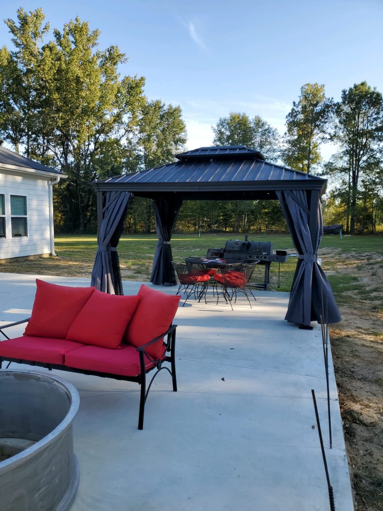 HAPPATIO 12'x12' Outdoor Hardtop Gazebo, Aluminum Gazebo with Double Galvanized Steel Roof, Curtains and Netting for Patio, Backyard, Deck, Lawn, Easy Assembly (Grey) customer photo 1