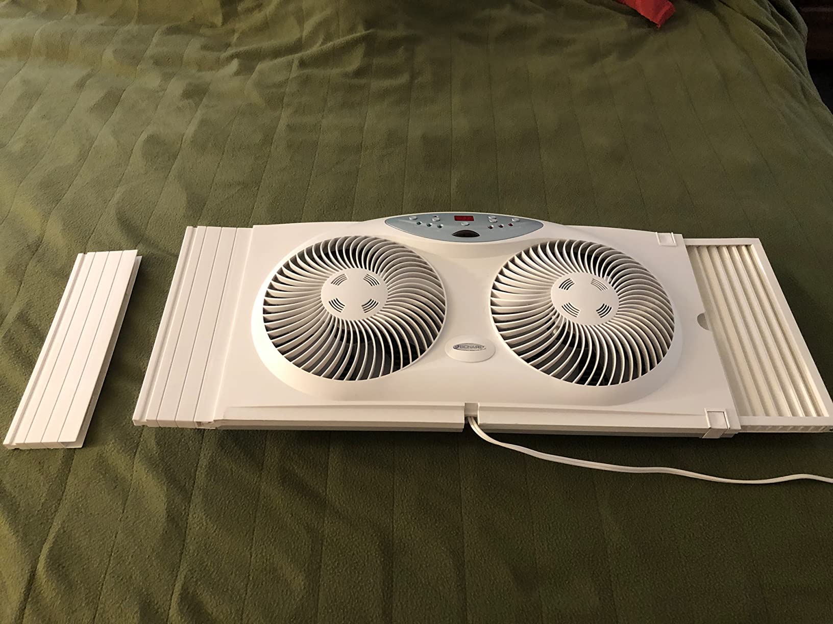 Bionaire Window Fan with Reversible Airflow Blades – 3-Speed Settings, Programmable Thermostat, LED Display, Remote Control, Fits 24–36