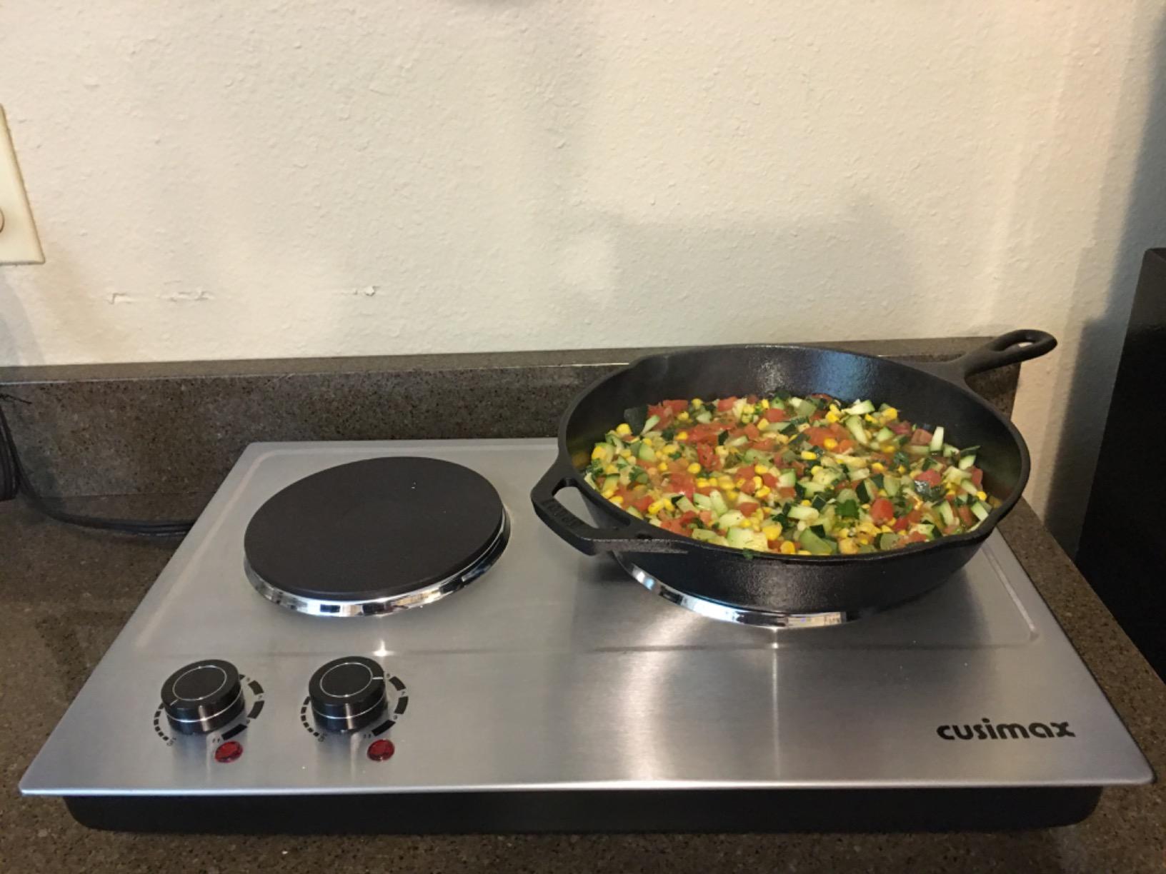 CUSIMAX 1800W Double Hot Plate, Stainless Steel Silver Countertop Burner Portable Electric Double Burners Electric Cast Iron Hot Plates Cooktop, Easy to Clean, Upgraded Version C180N customer photo 2