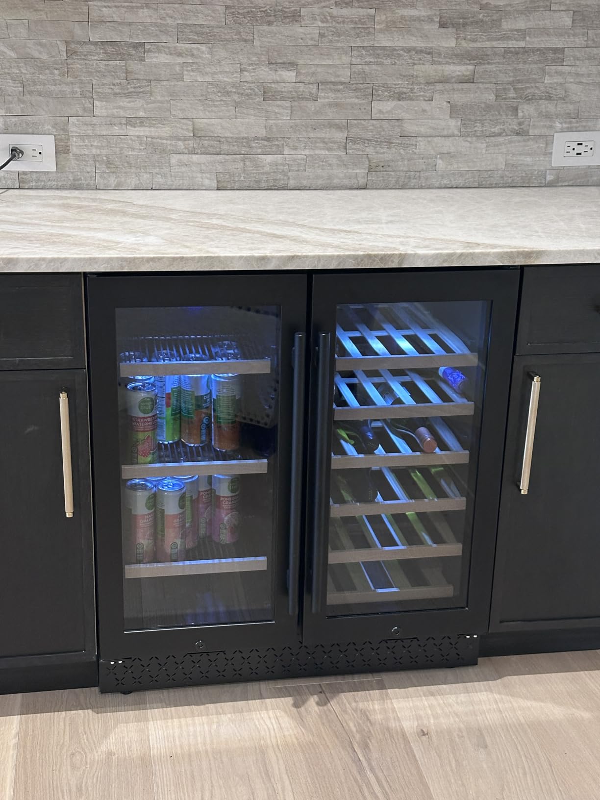 Tylza Wine and Beverage Refrigerator, 24 Inch Dual Zone Wine Fridge, Holds 18 Bottles and 88 Count, French Doors, Lock, Under-counter or Freestanding Wine Cooler, Beverage Fridge with Tempered Glass customer photo 2