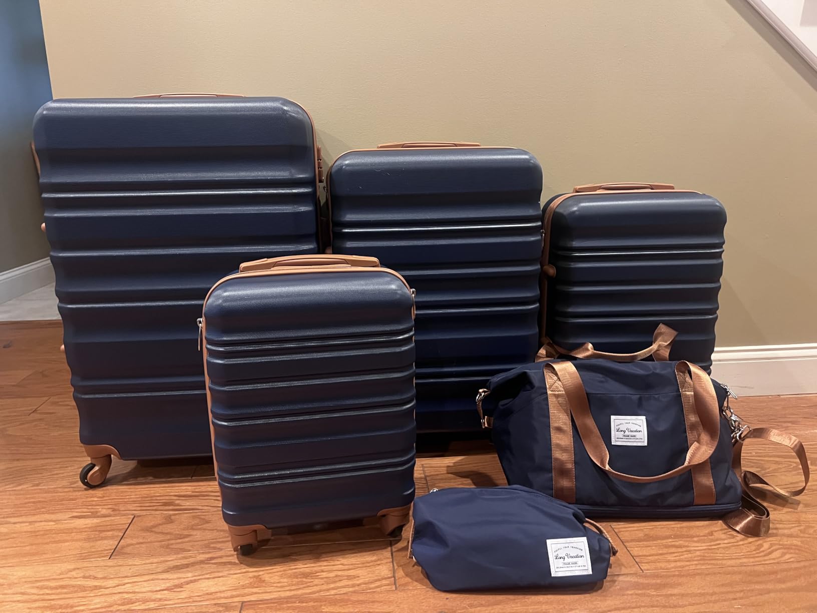 LONG VACATION Luggage Set 6 Piece Luggage ABS hardshell TSA Lock Spinner Wheels Luggage Carry on Suitcase (NAVY, 6 piece set) customer photo 2