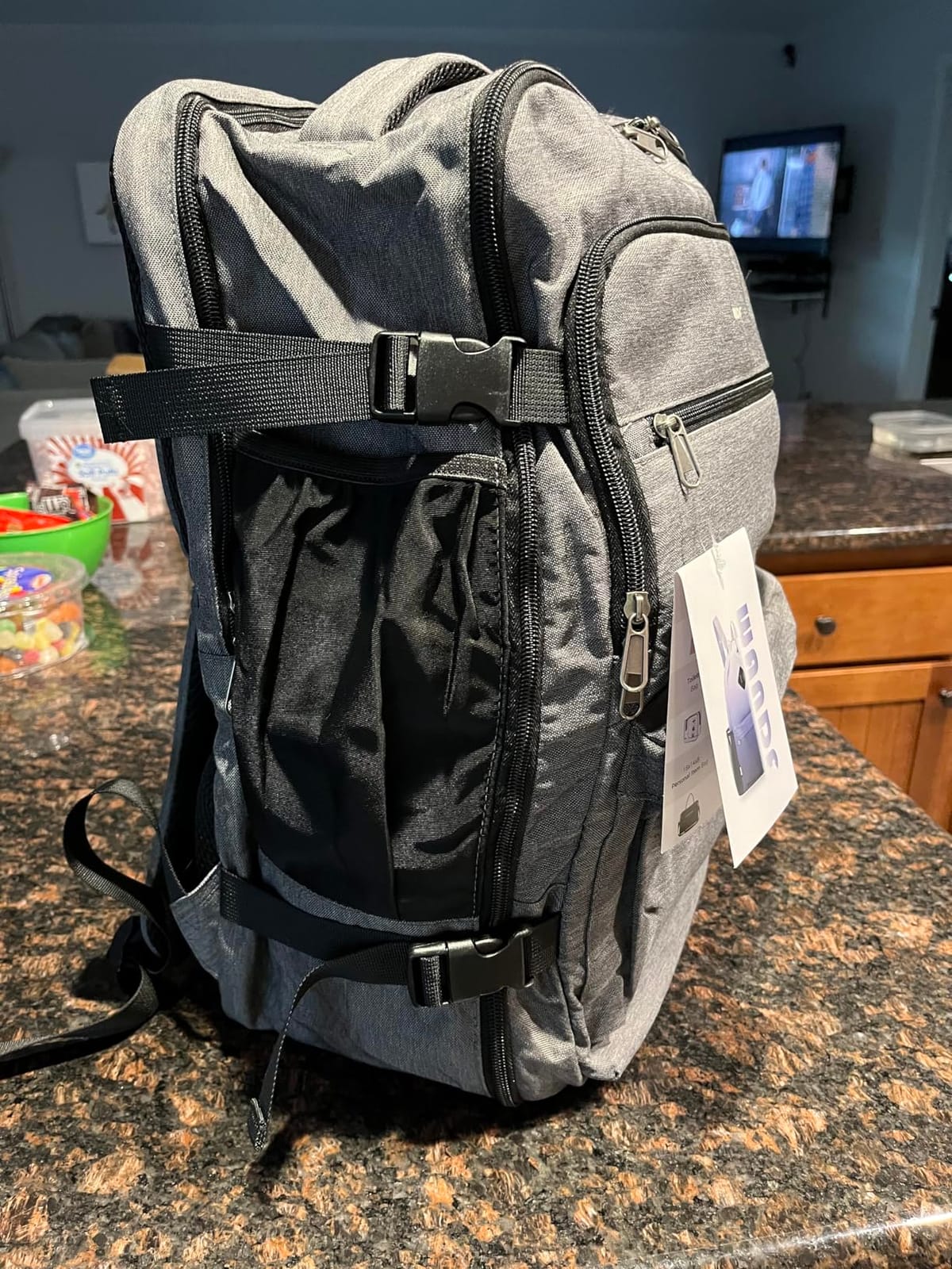WANDF Personal Item Travel Bag 18x14x8, Carry On Laptop Backpack(Grey) customer photo 2