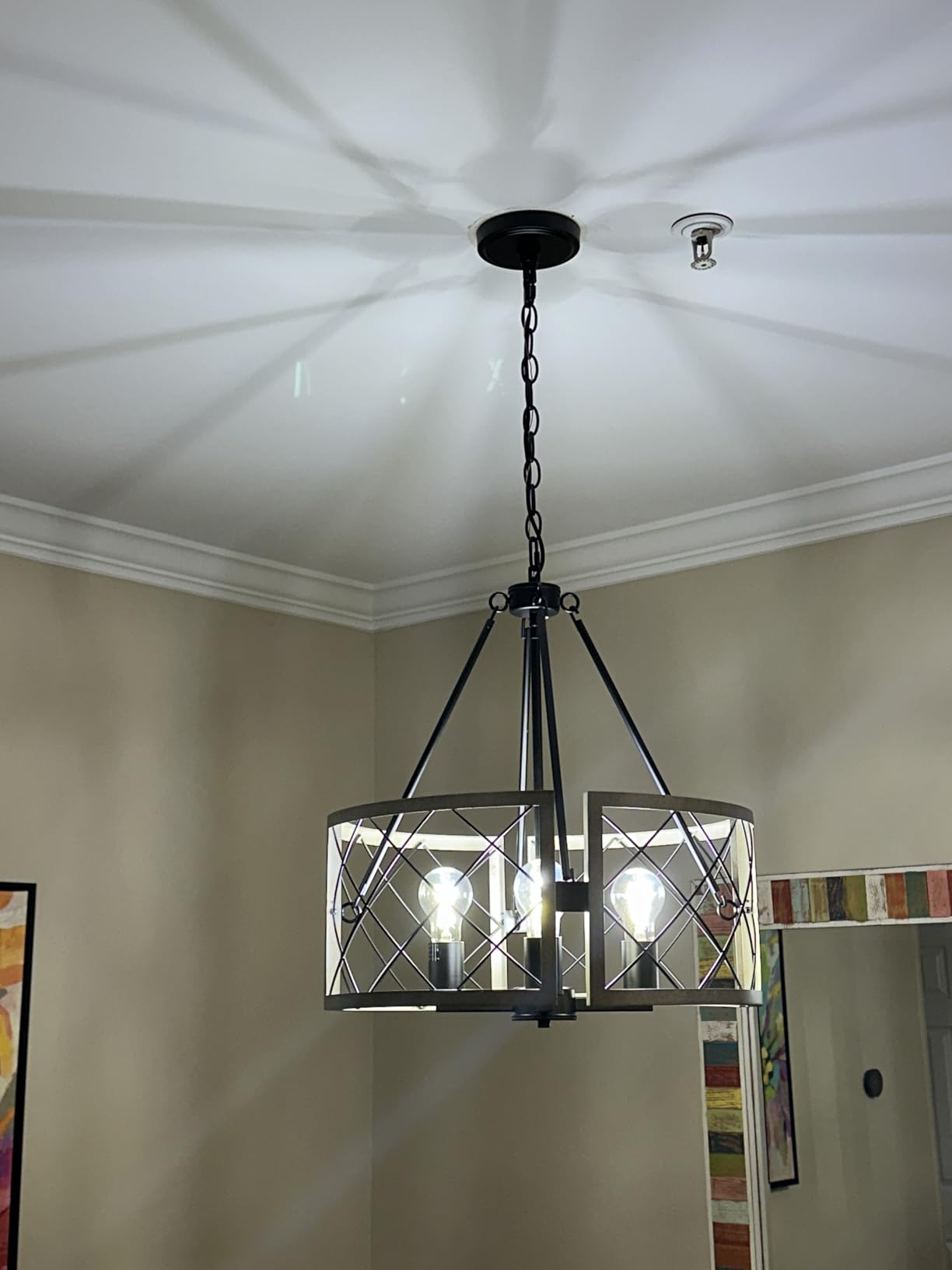 SANTOSTOCK D19'' Farmhouse Chandelier, 4-Light Adjustable Dining Room Light Fixture Kitchen Island Lighting, Rustic Hanging Lights for Entryway Foyer Bedroom Living Room, Black & White Oak customer photo 2