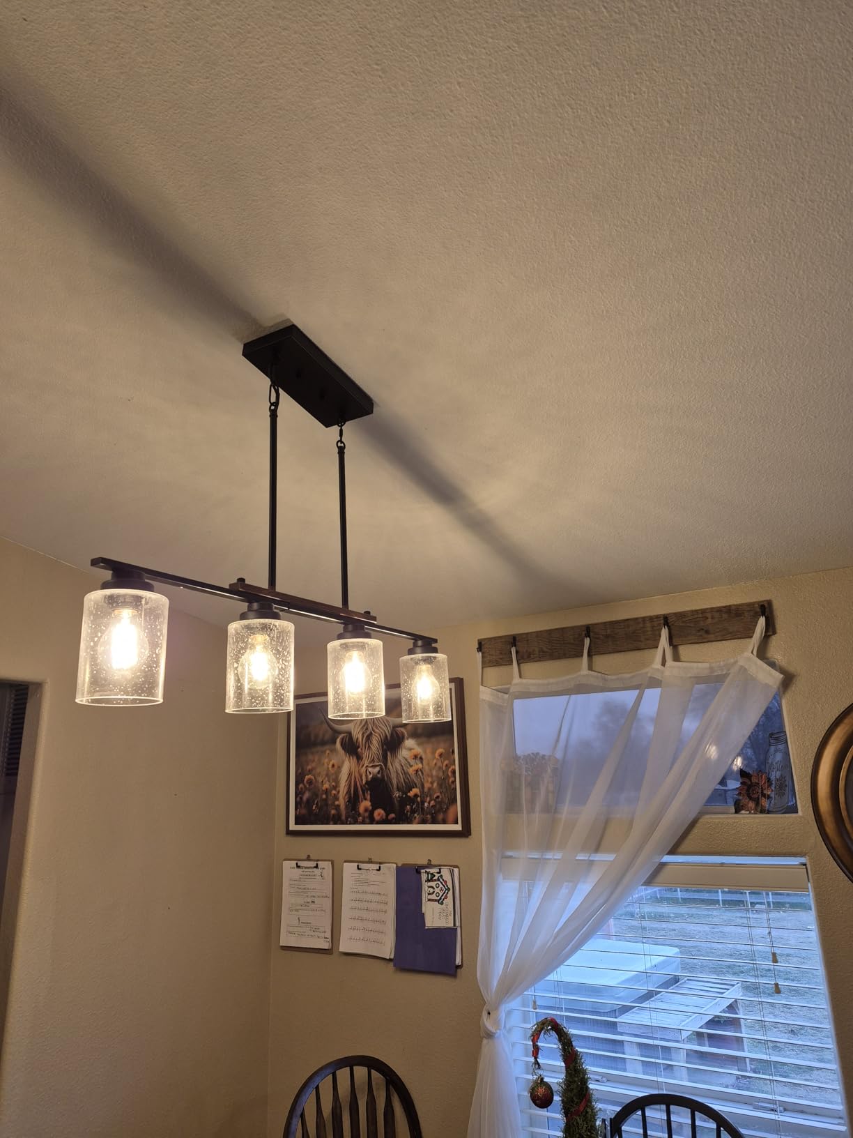 Amico 5-Light Dining Room Light Fixture, Seeded Glass Island Chandelier customer photo 1