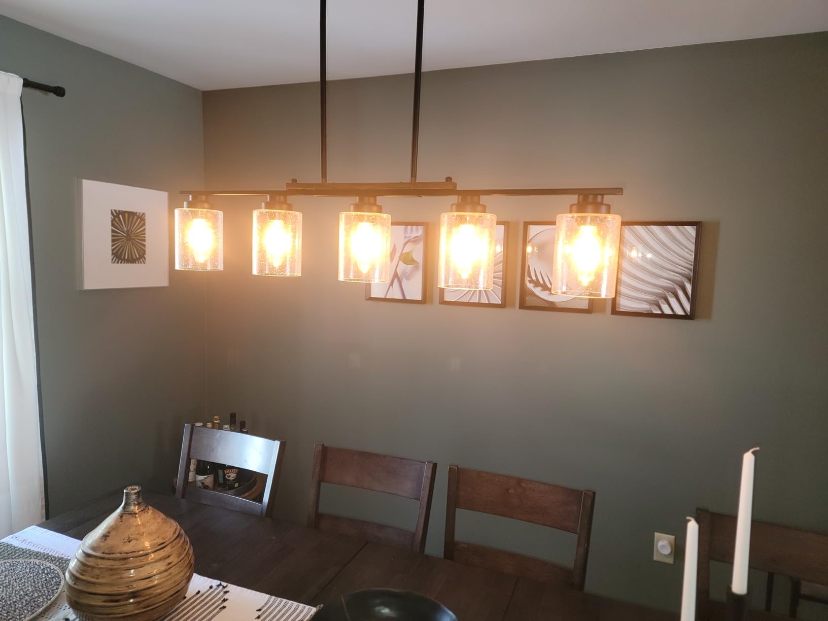 Amico 5-Light Dining Room Light Fixture, Seeded Glass Island Chandelier customer photo 2