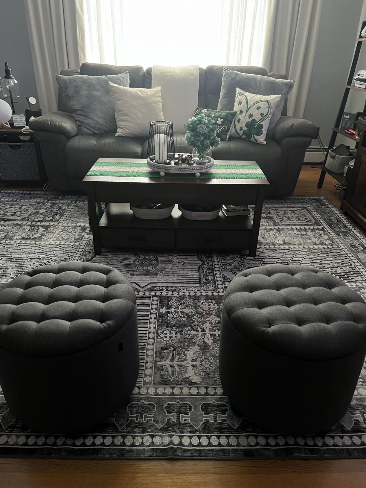 Furniliving 19 Inch Storage Round Ottoman, Footstools with Hidden Storage with Removable Lid, Stylish Button Tufted Design Ottoman Foot Stools for Living Room, Bedroom, Darkgrey customer photo 1