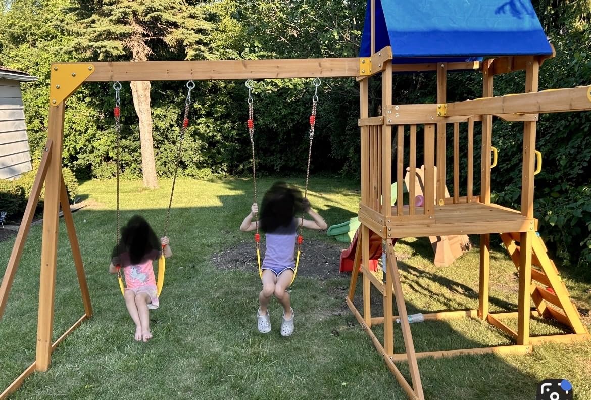 Kids Swing Sets for Backyard, Wooden Playground Sets for Ages 3-6 customer photo 1