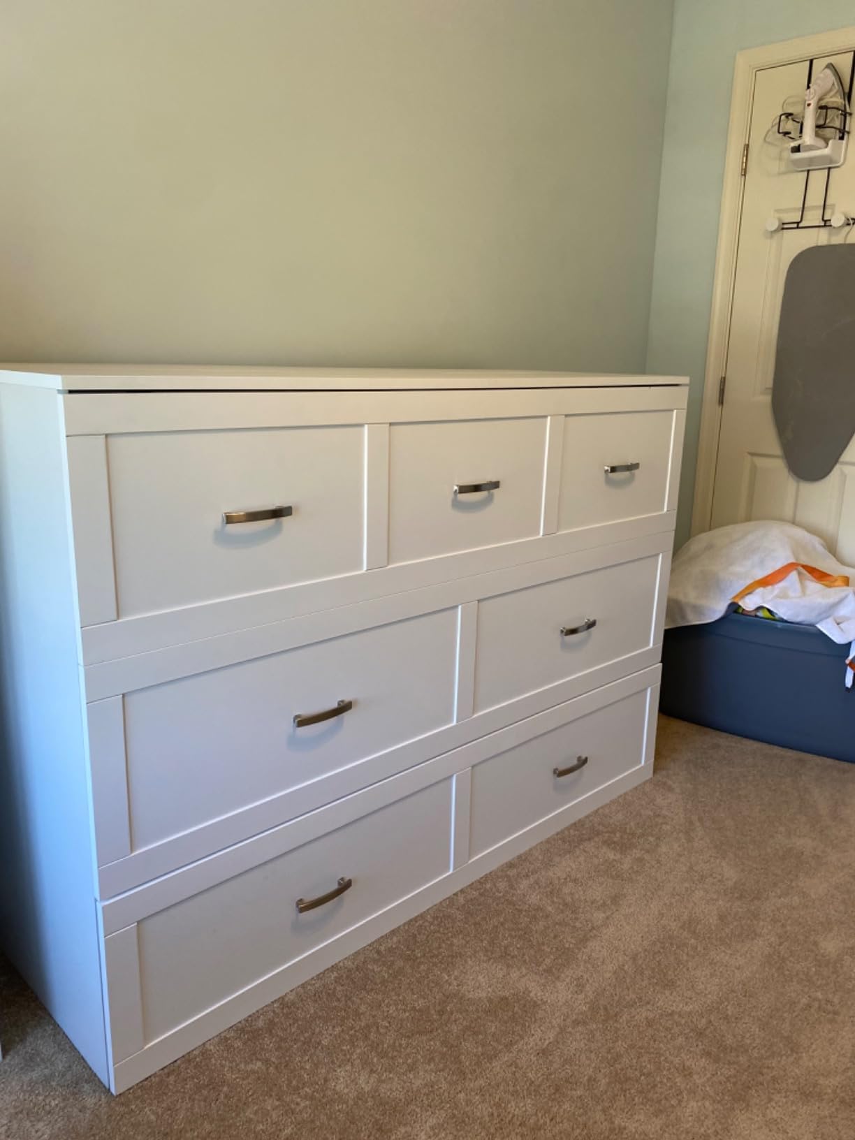ECACAD Multi-Functional Murphy Cabinet Bed, Queen Size Bed Frame Murphy Chest with Built-in Power Strip & Drawers, Queen Foldable Platform BedFrame, White customer photo 1