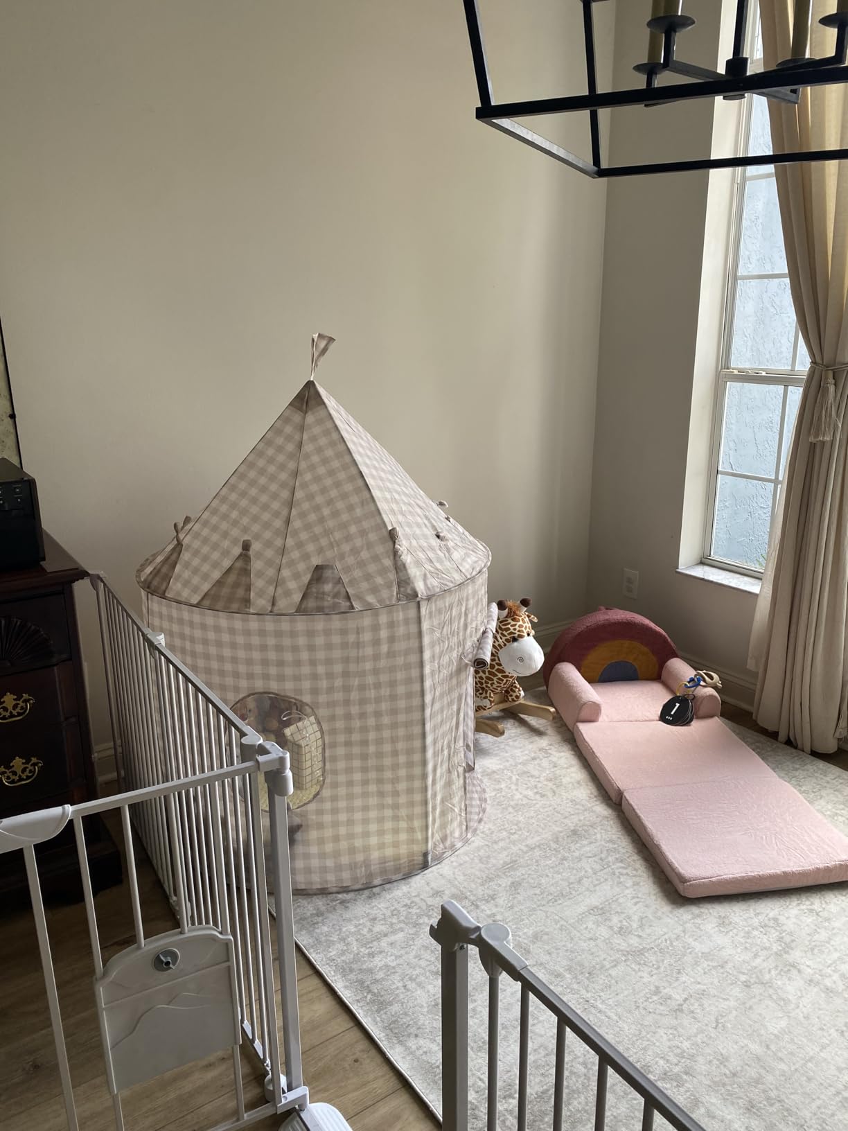 3 Sprouts Kids Play Tent for Ages 3 to 10 - Spacious Indoor Toddler Tent with Recycled Eco-Friendly Fabric - Modern Playhouse Design that Complements Your Home Decor - Gingham Beige customer photo 1