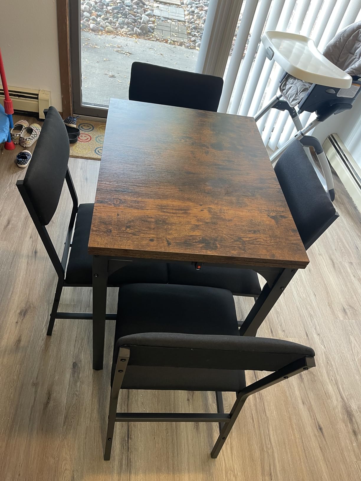 HUAHUU Dining Table Set for 4, Extendable Kitchen Table Cushion Chairs Set of 4, Rectangle Dining Table with Metal Frame & MDF Board, Folding for Small Apartment Saving Space, Black customer photo 2
