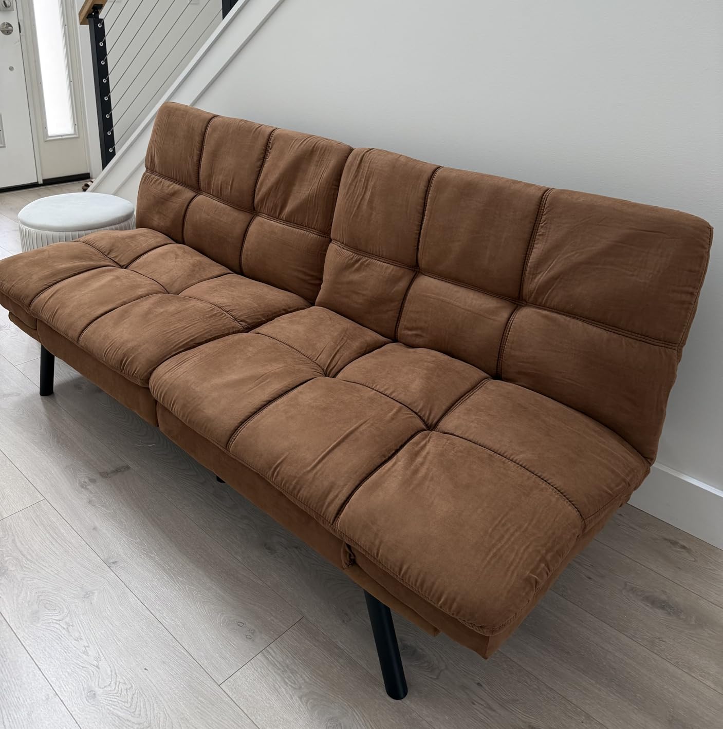 Amazon Basics Futon Sofa Bed, Convertible Memory Foam Sofa Couch with Adjustable Positions for Small Living Room, Office, Apartment, Dark Grey Linen Fabric customer photo 2