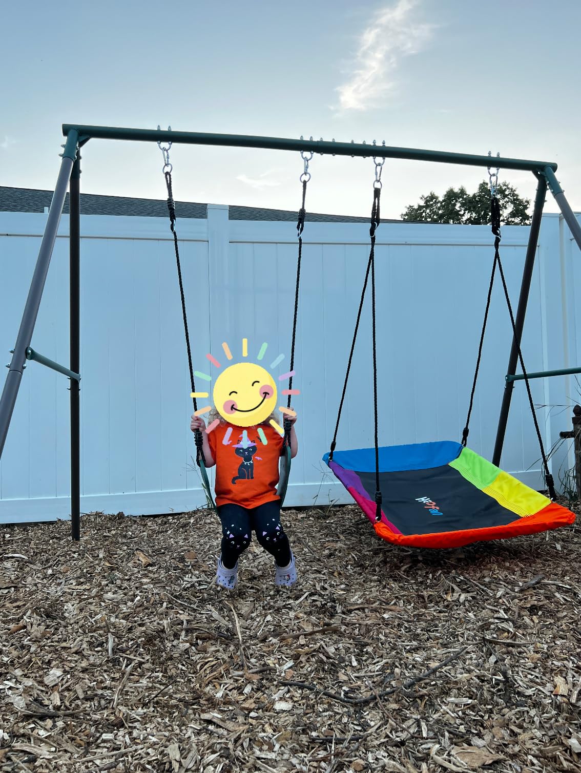 Hapfan Metal Swing Sets for Backyard for Kids with Double Tree Swings customer photo 1