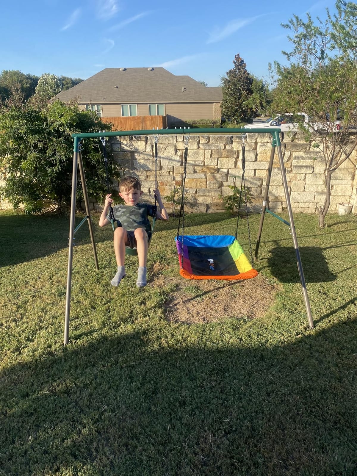Hapfan Metal Swing Sets for Backyard for Kids with Double Tree Swings customer photo 2
