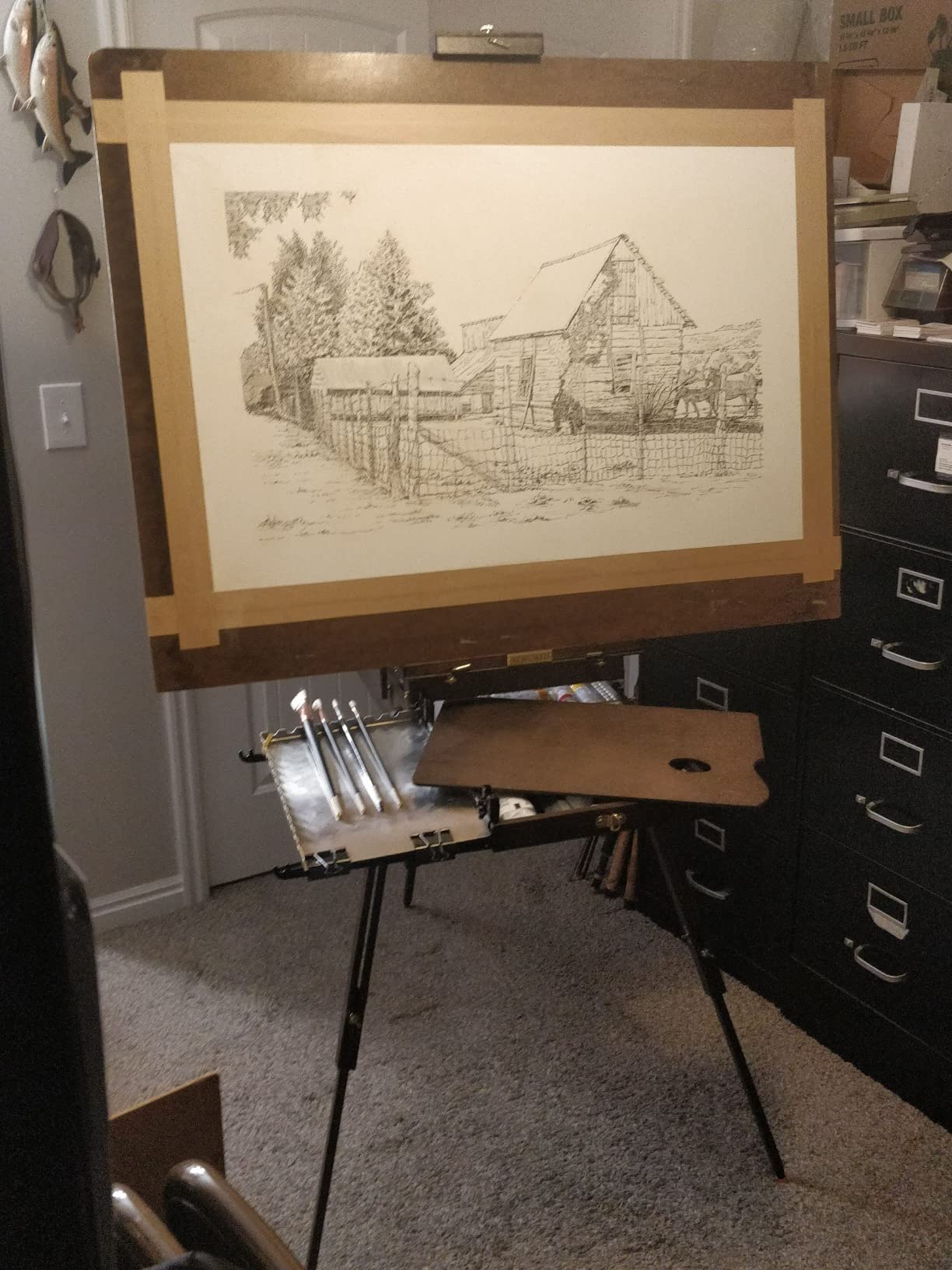 French Easel for Painting: Deluxe Beech Wood Plein Air Easel Stand with Metal Side Tray - Portable Sketchbox for Outdoor Field & Studio - Holds Canvas up to 34