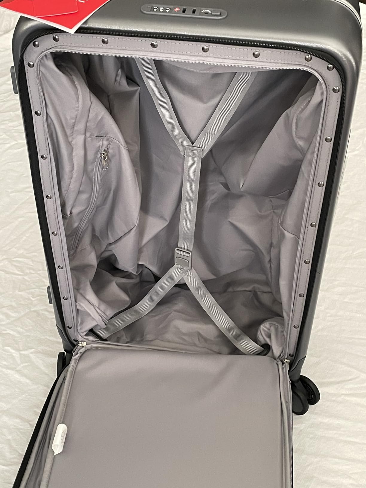 mixi Carry On Luggage 20'' Suitcase with Front Laptop Pocket, Wide Handle Rolling Travel Suitcases PC Hardshell with Aluminum Frame Spinner Wheels & TSA Lock, Carry-On Luggage(Smoke White) customer photo 1