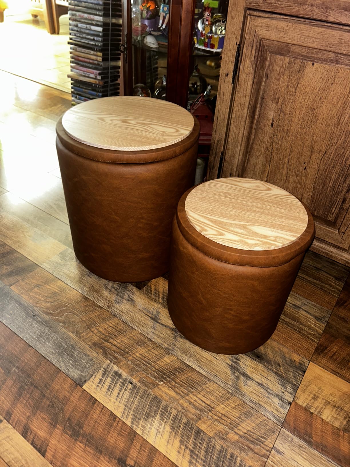 Leather Storage Ottoman Round, Foot Stool with Storage for Living Room customer photo 2