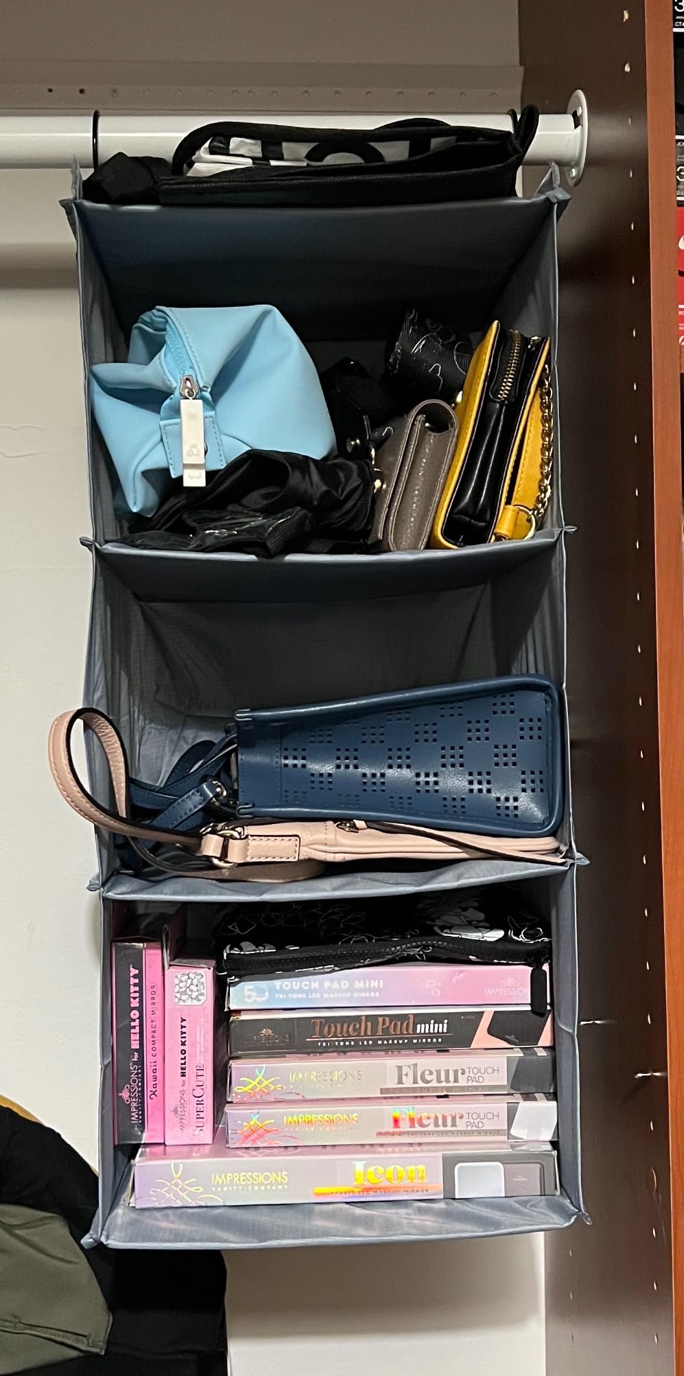 Hanging Closet Organizer 4-Shelf, Oxford Fabric Wardrobe Storage, Beige customer photo 2
