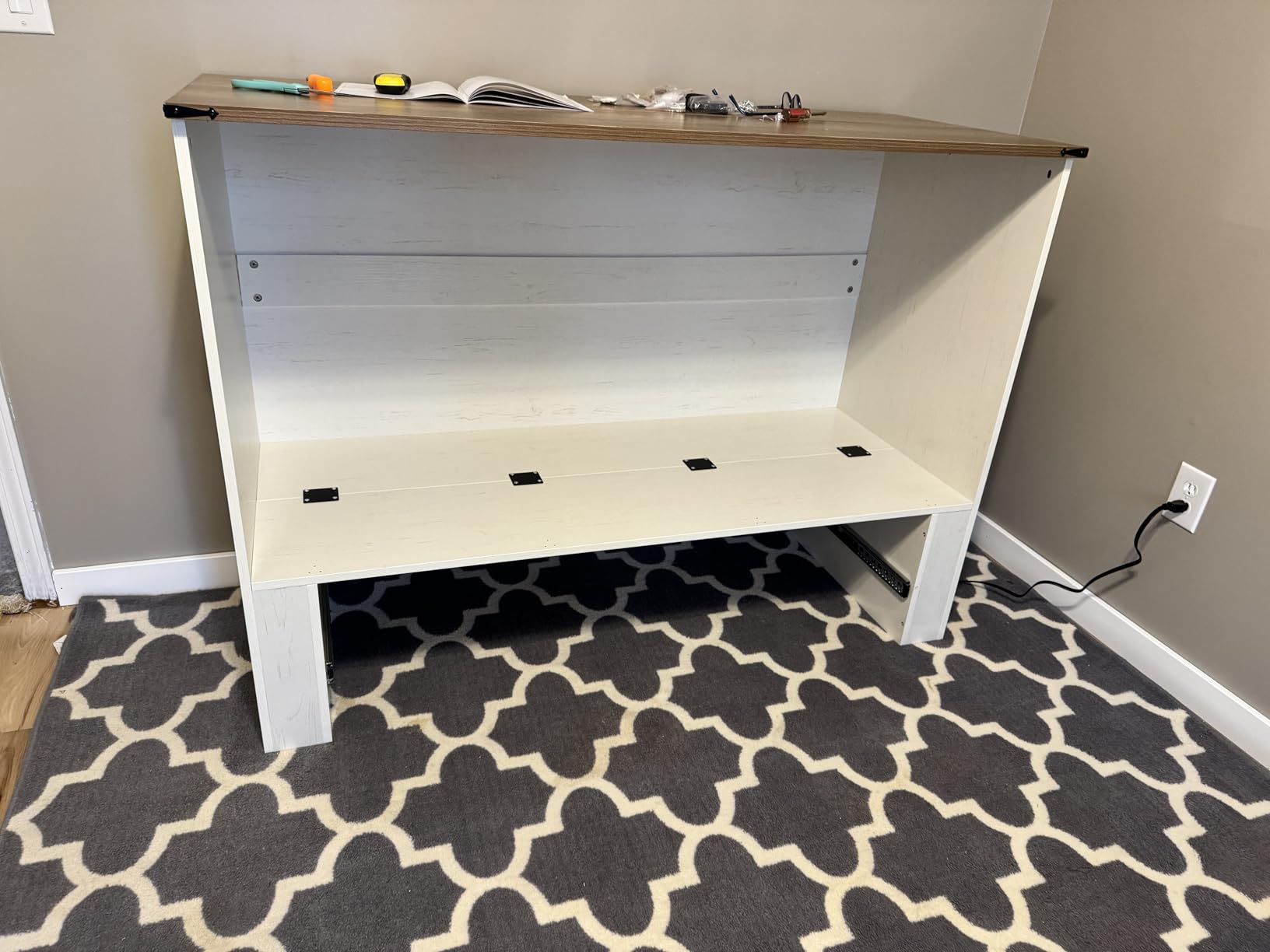 Queen Murphy Bed with Charging Station Large Storage Drawer Farmhouse Wood customer photo 1