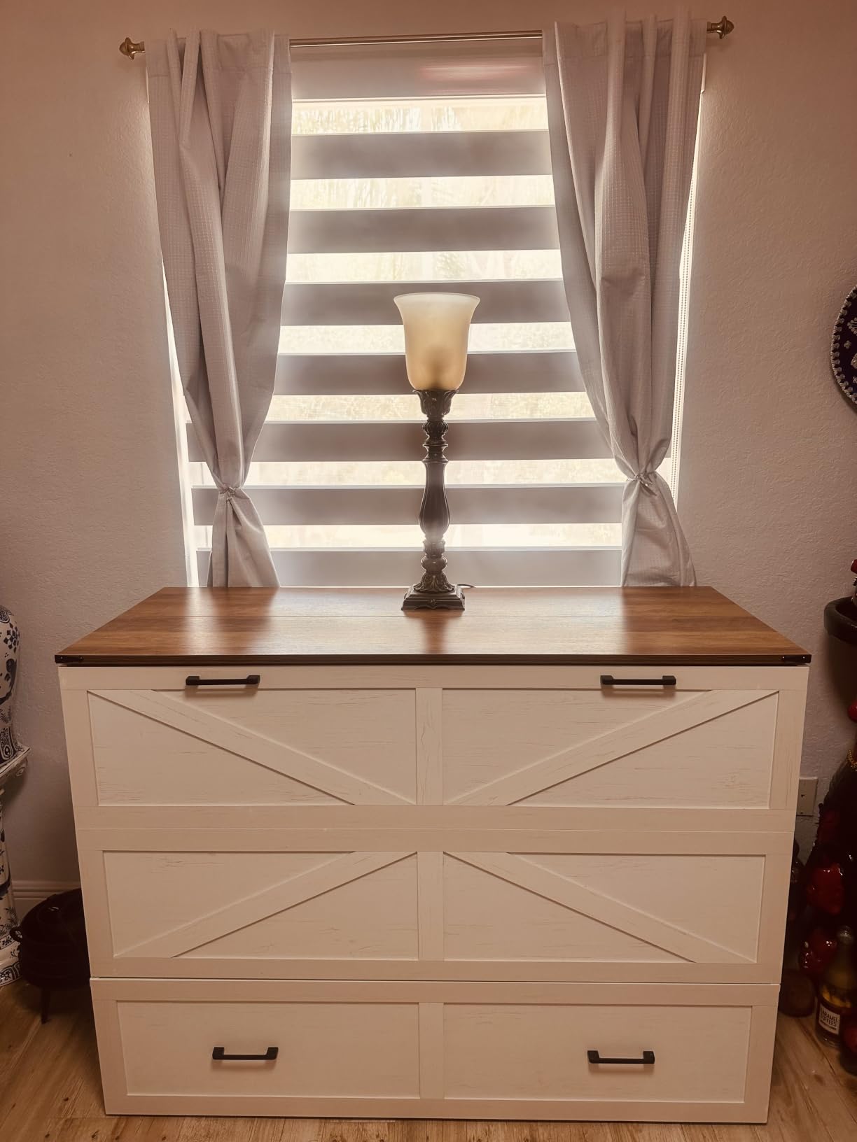 Queen Murphy Bed with Charging Station Large Storage Drawer Farmhouse Wood customer photo 2