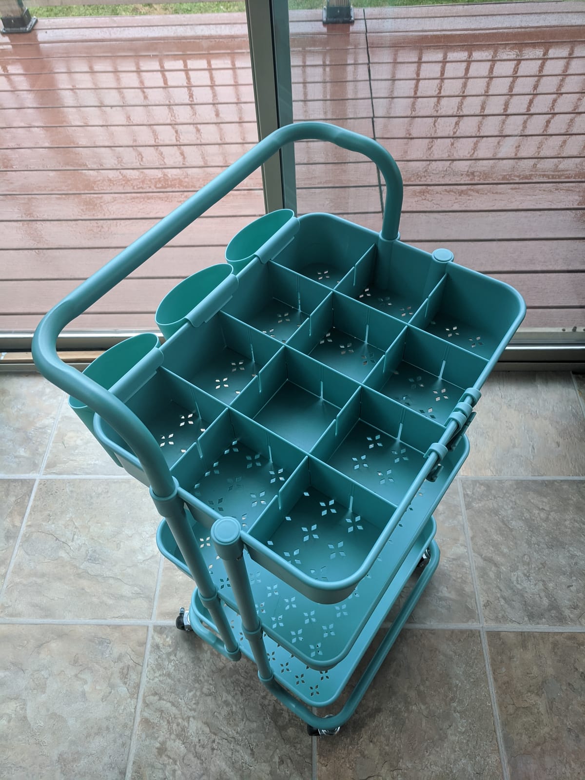 ALVOROG Rolling Storage Cart with 5 Drawers,Pegboards,Wooden Top,Bins,Green customer photo 2