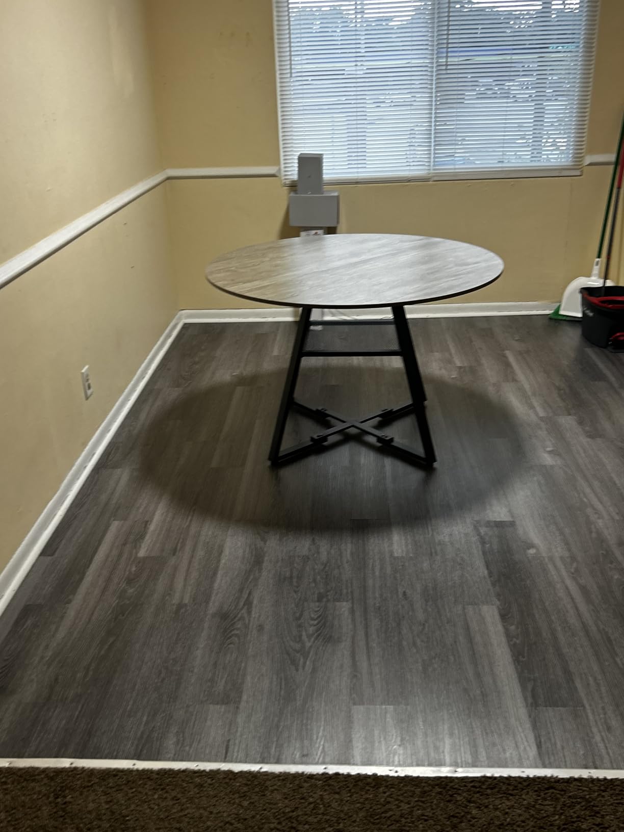 Jocoevol Round Dining Table for 4,Kitchen Dining Room Circle Dinner Pedestal Table,Space Saving Wood Kitchen & Dining Room Furniture (Vintage, 46In) customer photo 1